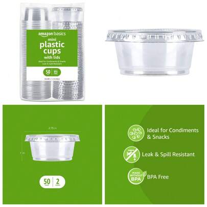2 Ounce Mini Disposable Plastic Cups With Lids 50 Pack Small Bathroom Soupshot Cups For Jello Shots Pudding Medicine Dessert Condiments Salad Dressing Portion Control To Go Containers