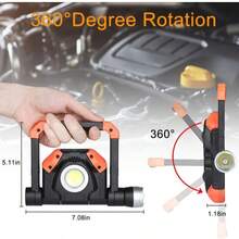 LED Rechargeable Work Light, Folding COB Floodlight With 360° Rotation, Portable Waterproof Outdoor Security Light With Stand For Car Repairing, Camping, Hiking, Emergency, BBQ,Orange - 亮橙色 - 查看 3