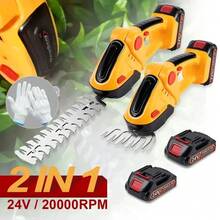 二合一电动绿篱修剪机，手持式家用灌木草坪修剪机，草坪割草机，园艺工具，适用于花园除草、修剪和景观美化 - 黃色 - 查看 3