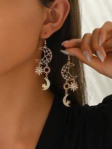 一对时尚优雅的月亮、星星、八角形水晶吊坠流苏水滴形女士耳环，适合斋月、日常休闲、新年派对、情人节约会、海滩度假、婚礼新娘及伴娘配饰 - 金黃色 - 查看 5