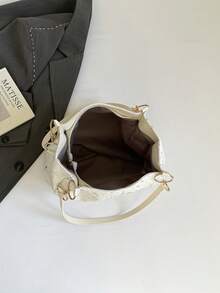 1pc Cloud Decor Star Pattern Polyester Large Capacity Zipper Shoulder Bag, Fashionable For Women Daily Use - White - View 8