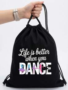 两件套时尚简约印花双肩包，带抽绳口袋，印有“舞蹈三色”图案；休闲可折叠单肩包，配有固定肩带和搭扣；大容量运动包；可重复使用旅行包；内含化妆包、洗漱包、钱包、休闲收纳手拿包；适合健身、舞蹈、日常通勤和户外运动；新年礼物、情人节礼物 - 彩色 - 查看 4