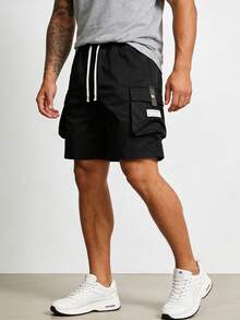 1pc Men's Casual Cargo Shorts With Large Pockets, Summer - Black - View 7