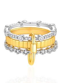 Fashionable Multilayer Adjustable Cubic Zirconia Combination Keychain Ring, Suitable For Women's Daily Wear - Set Of Rings - View 2