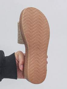 1 đôi sandal cao gót mùa hè dành cho tuổi teen, dây thừng gai dệt màu trơn thời trang, thiết kế tối giản, dép đế xuồng dày dặn, nhẹ và thoải mái, thích hợp cho sử dụng hàng ngày, kỳ nghỉ, dạo chơi, du lịch, đi biển. - Màu be - Xem 8