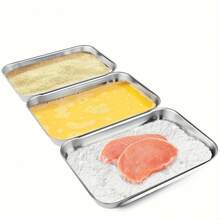 3pcs/Set Stainless Steel Breading Trays, For Marinating Meat, Poultry, Fish And Food Preparation - 3pcs - View 11