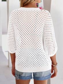 Women's Summer Crochet Top - Hollow-Out Batwing Sleeve Cover-Up, Cute Pullover Knitwear, Beach Vacation Outfit - trắng - Xem 3