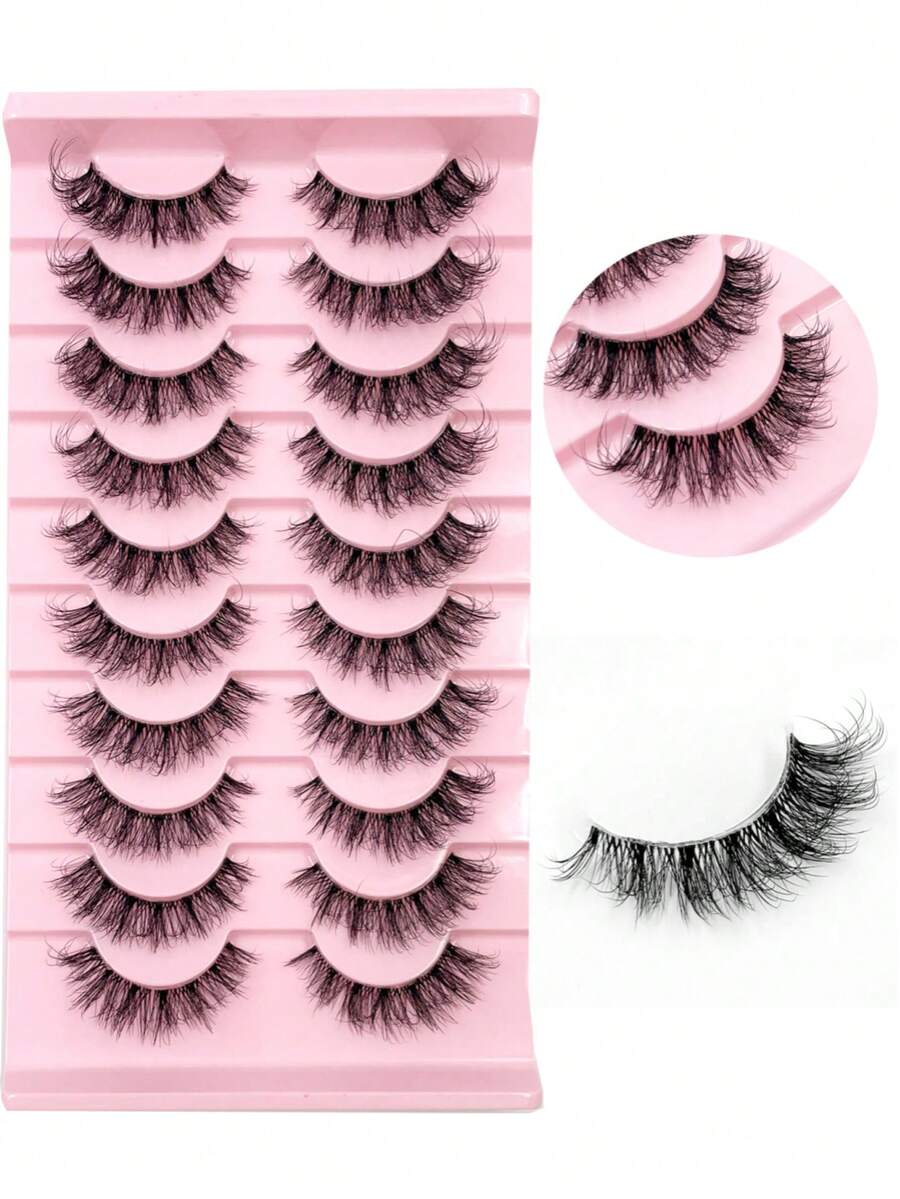 10 Pairs Value Pack Transparent Band 5D Faux Mink Lashes Fluffy Natural Crisscross Thick Lashes - Black - View 1