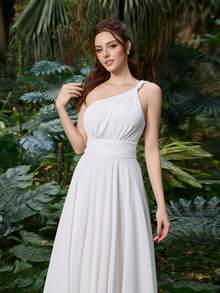 Faeriesty Women's Elegant Sleeveless White Chiffon Maxi Dress, A-Line Pleated Flowy Beach Wedding Guest Evening Gown - White - View 7