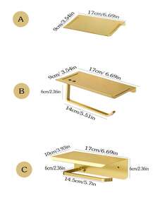 1pc Gold/Tissue Paper Holder, Bathroom Tissue Paper Rack, Toilet Paper Box, Wall-Mounted Tissue Dispenser - Gold - View 3