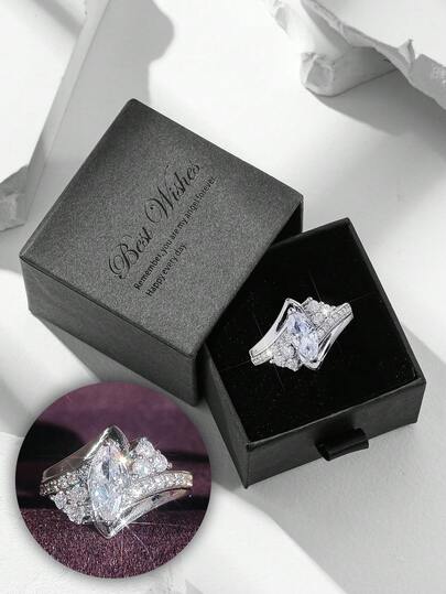 Presentask med kubisk zirkonia, droppformad strassring, eleganta smycken för kvinnor, fester och formella tillfällen, tillverkad av kopparlegering, bleknar inte och är hypoallergen, lämplig som present till älskare eller mamma