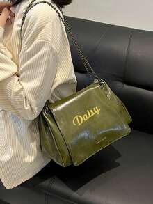 1pc Customizable Embroidered Shoulder Bag, Large Capacity Portable Handbag, New Solid Color Minimalist Commuter Tote Bag, Fashion Messenger Bag, Suitable For Work, Shopping, Business Travel, Vacation, Also Can Be A Gift For Mother, Sister, Friend, Girlfriend - Multicolor - View 4