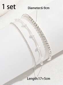 3pcs Elegant Lady Style Silver Plastic Rhinestone Elastic Bracelet Set, Faux Pearl & Stainless Steel Bracelets, Adjustable Size, Suitable For Daily Wear, Great Gift For Girlfriend, Wife, Mother, Family And Friends - Silver - View 5