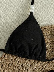 PEPPERMOLLY 2026春夏棕色三件套泳衣，闪亮裙摆，性感时尚设计，修身剪裁，夏季海滩度假必备比基尼套装（黑色） - 黑色 - 查看 10