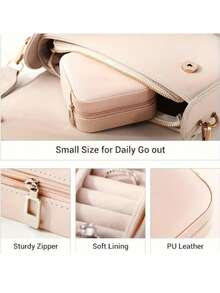 1pc Pink Jewelry Box, Mini PU 2-Layer Square Portable Zipper Jewelry Storage Box, Suitable For Rings, Earrings, Necklaces, Home Decor, New Year Gift, Birthday/Christmas Gift For Her, Summer Jewelry Organizer, Back To School Travel Accessory, Dorm Storage Essential - Pink - View 8