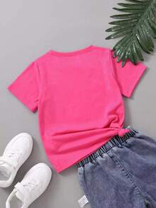 幼儿休闲爱心印花圆领短袖T恤，夏季 - 粉色 - 查看 2