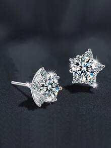 2pcs Luxury 925 Sterling Silver 0.5Carat X 2 Moissanite Stud Earrings, Suitable For Women's Daily Wear, Commute, Party, Vacation, Birthday, New Year, Valentine's Day, Mother's Day, Wedding Anniversary, Christmas Jewelry Gift - EH0130M - View 8