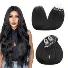 女士微型接发，真人发丝，自然黑，微珠，微环，适合所有人群 - Natural Black - 查看 2