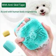 Soft Silicone Pet Bath Brush With Shampoo Dispenser, Ergonomic Easy-To-Clean Massage Shower Brush, Grooming Essentials For Short & Long-Haired Dogs, Cats, Puppies & Kittens - Baby Pink - View 4