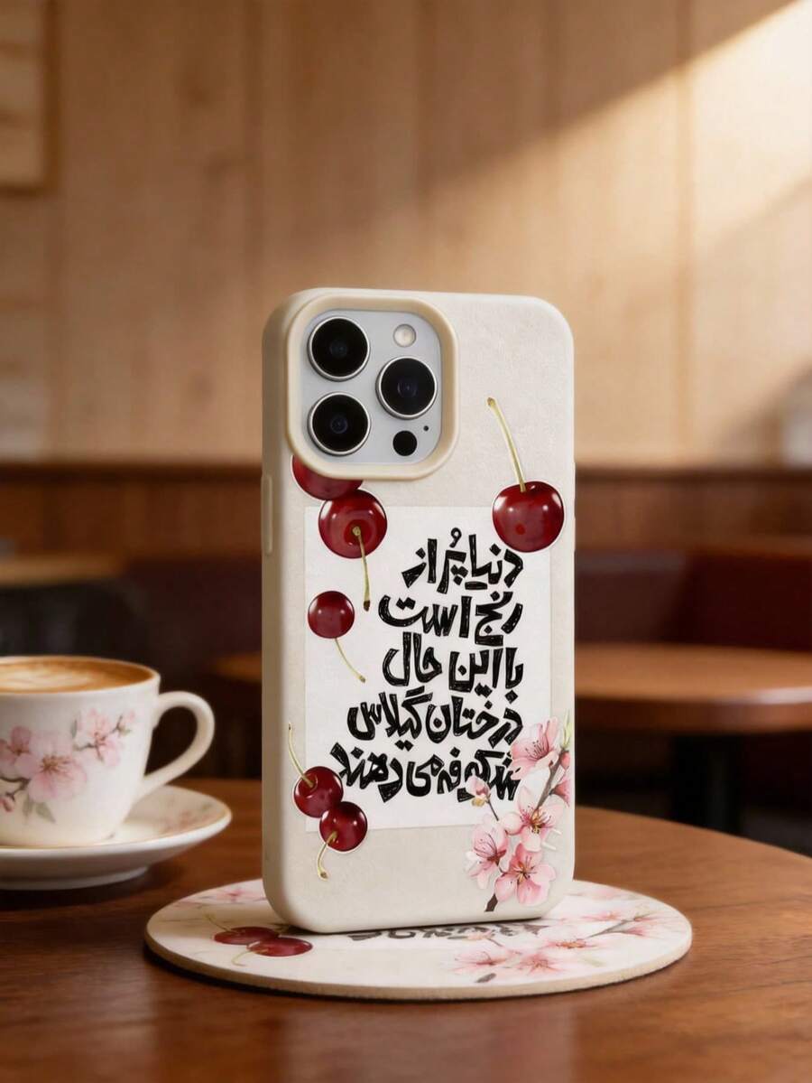 Soft TPU Phone Case With Cherry And Cherry Blossom Pattern, Beige Faux Leather Texture Background, 3D Red Cherry And Pink Cherry Blossom Design, Fresh And Cute Style, Japanese Sweet Elements And Artistic Font Aesthetics, Suitable For Daily Outfits, Spring Atmosphere Or As A Gift, Compatible With IPhone 17, 17 Pro, 17 Pro Max, 16, 16 Plus, 16 Pro Max, 16e, 16 Pro, 15, 15 Plus, 15 Pro Max, 15 Pro, 14, 14 Plus, 14 Pro Max, 14 Pro, 13, 13 Pro, 13 Pro Max, 12, 12 Pro, 12 Pro Max - Multicolor - View 1