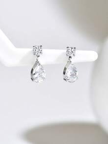 一对奢华小众闪亮锆石水滴耳环，时尚百搭优雅，适合女性日常通勤佩戴 - 耳環 - 查看 10