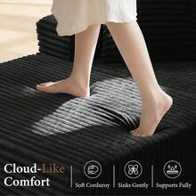 LUCKHAO 96" Cloud Sectional Couch With L-Shape Chaise,Modern Modular Sofa With Deep Seat, Upholstered Couches For Living Room Bedroom,No Assembly Required, Black(Plush Corduroy Fabric) - 96寸黑右 - 查看 6