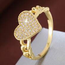 1pc Fashion Heart Shaped Cubic Zirconia Inlaid Ring, Couple Gift Design - Multicolor - View 10