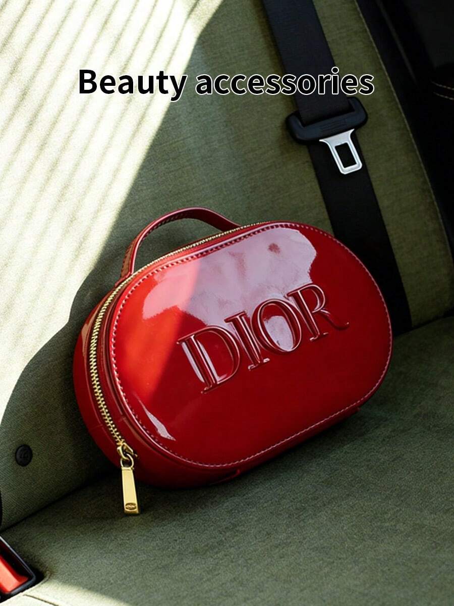 Dior 红色圣诞礼物袋，女士精美化妆包，手提包，皮革化妆包，礼品袋，小包，女士时尚亮面手提包 - 紅色 - 查看 1