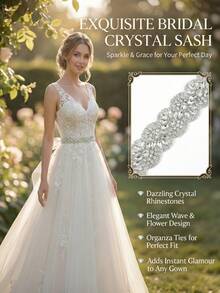 1pc Luxury Shell Shaped Crystal Bridal Sash, Sparkling Crystal Wedding Belt With Transparent Tulle Ribbon, Suitable For Bride, Bridesmaid, Evening Dress - Silver - View 4