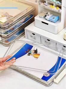 1PC Transparent Storage Box, Multifunctional Storage Box, Bead Handicraft Accessories, Diamond Nail Bead Transparent Sorting Storage Box, Jewelry Packaging Box, Document Certificate Storage Box, Household Large Capacity Multifunctional Storage Box, Children's Puzzle Card Storage, Student Certificate Storage And Sorting Box - White - View 8