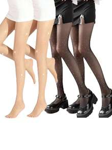 1件装女士透明闪亮星星水钻装饰连裤袜，紧身款，春夏款，舒适保暖 - 彩色 - 查看 39