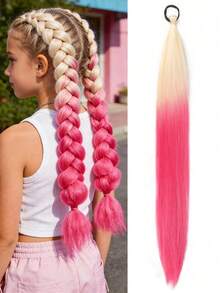 1pc 26 Inch Synthetic Ombre Straight Hair Ponytail Elastic Band, Suitable For DIY Braiding, Children's Daily Wear, Halloween, Christmas, New Year Costume Parties - Multicolor - View 11