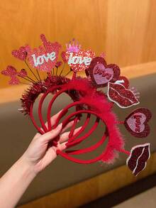 1/2/5件装女士发箍，时尚有趣，可爱，情人节发饰，红色心形，“LOVE”字母，圣诞节发箍，适合节日派对和正式场合，女士发饰，女士珠宝，送给她的礼物，发带，发箍，情人节缪斯头饰 - 紅色 - 查看 5