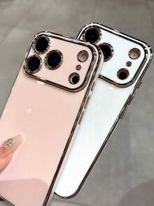 Luxury Solid Color Electroplating Lens Protection Soft Phone Case Compatible With 17 Pro Max Air 16 15 14 13 12 11 7 6 Pro Max Plus XS XR Fashion Straight Side Protective Cover - Pink - View 4