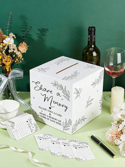 50pcs White Memory Sharing Cards With 1pc Paper Information Box For Celebration, Memory Card Storage Box With 50 Sharing Cards, Life Card Box, Decor For Celebrating Life, Wedding, Birthday, Retirement, Funeral And Other Occasions
