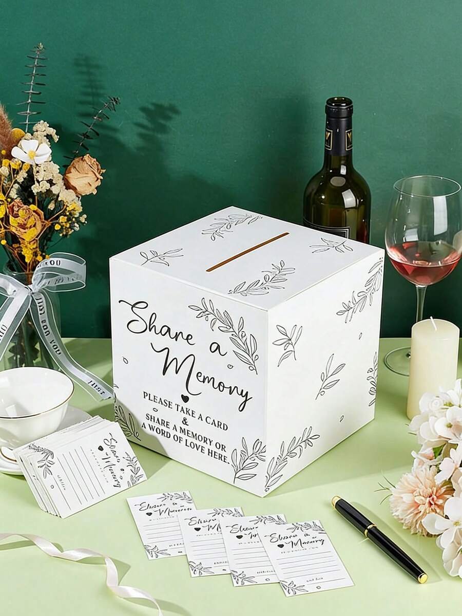 50pcs White Memory Sharing Cards With 1pc Paper Information Box For Celebration, Memory Card Storage Box With 50 Sharing Cards, Life Card Box, Decor For Celebrating Life, Wedding, Birthday, Retirement, Funeral And Other Occasions - Multicolor - View 1