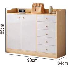 Cajonera Moderna De Madera Mueble Con 2 Puertas Y 5 Cajones - Claro Marrón + Blanco - Ver 2