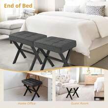 LUE BONA - Taburete de cambiador taburete cua de lino con patas de metal X silla otomana pequeña para cambiador moderno taburete acolchado para reposar pies para sala de  sala de - gris carbn - Ver 8
