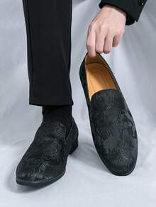 Fashionable Slip-On Loafers, Men's Office/Business Formal Leather Shoes, Spring Unlined Black Wedding/Groom Shoes, Hairstylist Shoes Comfortable Soft Sole Casual Business Shoes Blue Printed Casual Dress Shoes, Slip-On Slouchy Autumn/Winter Gentleman Fashion Flats Classic Retro Casual Shoes, Soft Leather Men's Wedding Shoes Summer Slip-On Mule Shoes - Black - View 6
