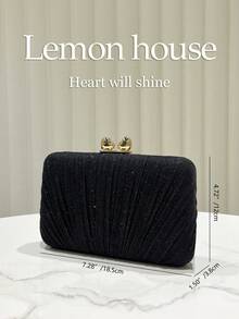 1 pièce Sac de soirée boîte plissé noir scintillant avec sangle en métal. Sac à main élégant de mode, convient pour les occasions formelles, les fêtes, les mariages. Cadeau idéal pour les femmes. - Noir - Voir 4