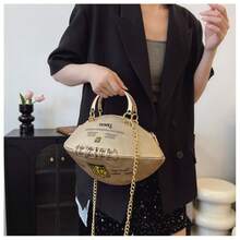 Fashion Unique Bowling Shape Crossbody Bag For Women Letter Printed Handbag With Metal Handle  New Arrival High-End Quality Versatile Chain Shoulder Crossbody Bags For Daliy Use Outfit Vacation Party Sport - Màu Khaki - Xem 8