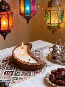 Wooden Crescent Moon Shaped Scented Candle, Creative Design Candle, Home Decor Candle, Eid Candle, Ramadan Candle, Festival Decoration, Celebration Candle, Birthday Gift, Souvenir, Small Gift, Especially Suitable For Ramadan Activities - Multicolor - View 3
