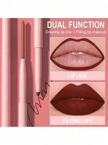 Set de 6 delineadores de labios retráctiles a prueba de agua y de larga duración con efecto terciopelo mate cremoso para esculpir y definir los labios (#01) - Strawberry - Ver 3