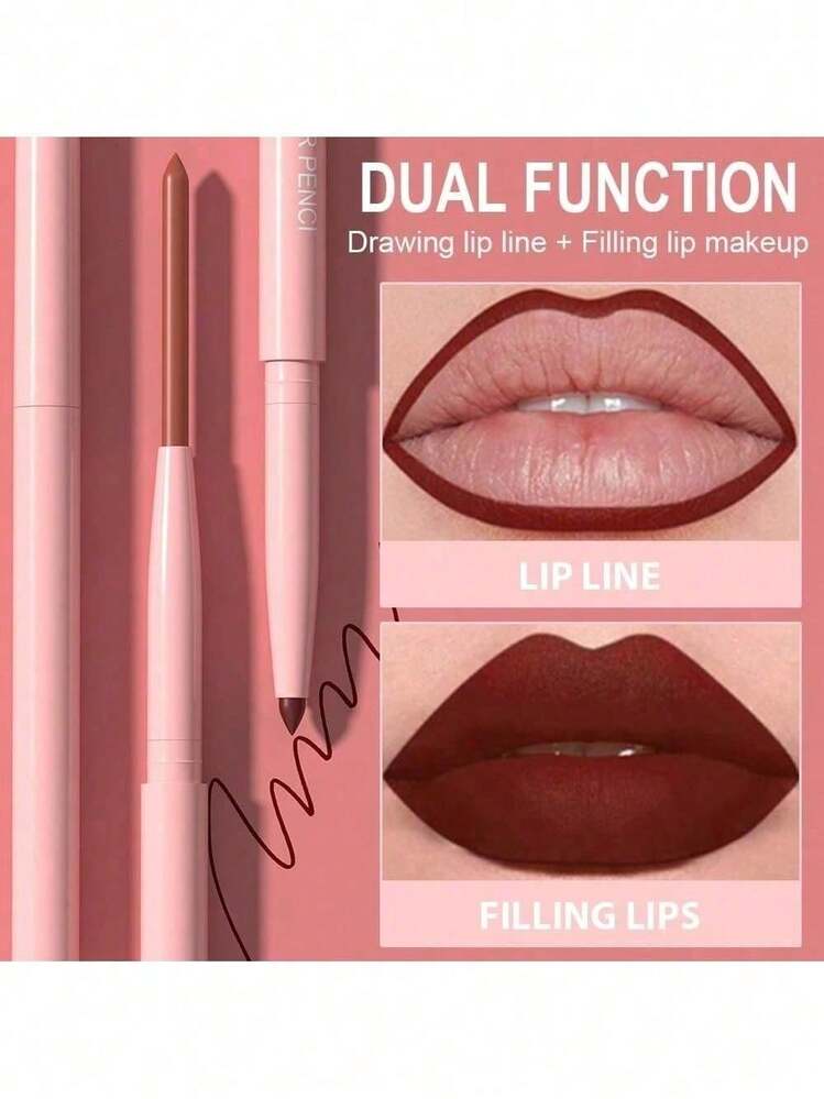 Set de 6 delineadores de labios retráctiles a prueba de agua y de larga duración con efecto terciopelo mate cremoso para esculpir y definir los labios (#01) - Strawberry - Añade 3