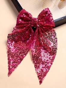 1个女孩闪亮亮片蝴蝶结发夹，可爱返校季亮粉色闪光蝴蝶结发夹金属鳄鱼夹发卡发饰，适合节日派对和日常使用 - 玫紅色 - 查看 2