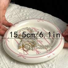 1个北欧风陶瓷蝴蝶结首饰托盘，饰品托盘，收纳托盘，家居装饰，化妆品收纳盒，优雅戒指、项链、手链、耳环和吊坠架，首饰盒，高品质家用戒指项链收纳托盘，钥匙和小物件收纳托盘，家居装饰，美妆展示托盘，节日礼物，生日祝福 - 彩色 - 查看 11