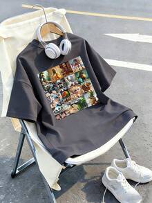 Tween Boy "Italian Brainrot" Graphic Print Round Neck Short Sleeve T-Shirt, Fashion Boys Summer Top