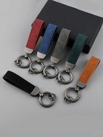 1pc Suede Leather Car Keychain Metal Anti-Loss Key Ring Creative Gift Leather Key Chain Car Accessories
