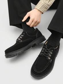 春夏新款厚底休闲正装鞋，男士商务低帮系带皮鞋，适合派对、婚礼等场合，简约皮鞋，通勤、约会、工作皆宜。 - 黑色 - 查看 7