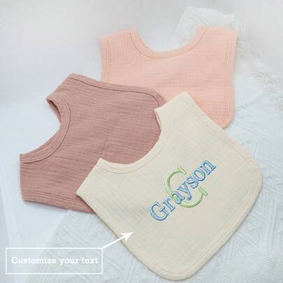 1pc Custom Text Embroidered Baby Bibs, Soft & Comfortable, Breathable & Absorbent, Suitable For Boys & Girls, All Seasons